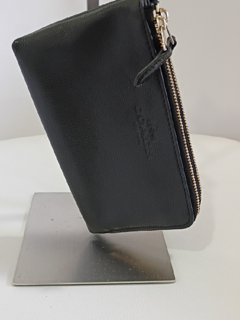 Coach Black Pebbled Leather Double Zip Wristlet/Wallet